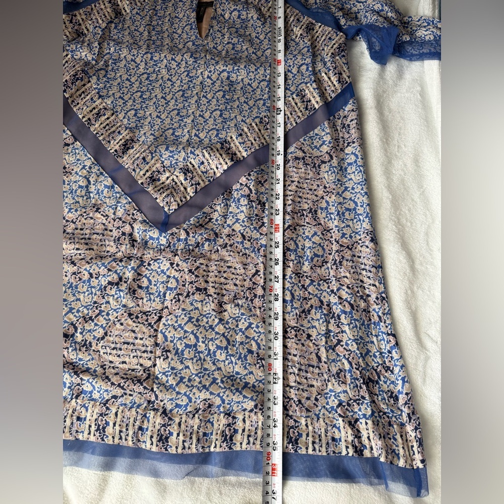BCBGMAXAZRIA Bardot Printed Cape Sleeve Dress Boho Chiffon Resort - Picture 16 of 16